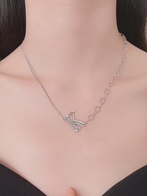 TAIS 925 Sterling Silver Letter K Vintage Asymmetrical  Chain Necklace 1