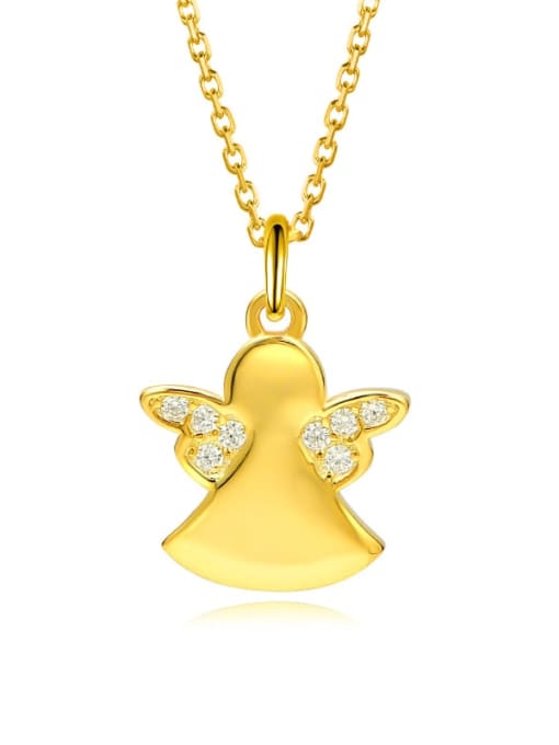 Golden 925 Sterling Silver Cubic Zirconia Cute  Angel Pendant Necklace