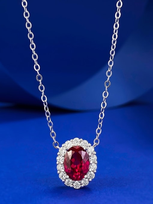 N415 Red Diamond 925 Sterling Silver Cubic Zirconia Geometric Luxury Necklace