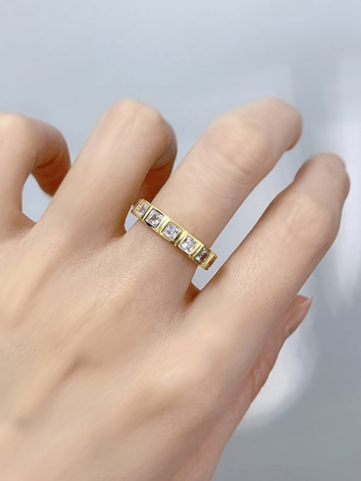 R539 Gold 925 Sterling Silver Cubic Zirconia Geometric Minimalist Band Ring