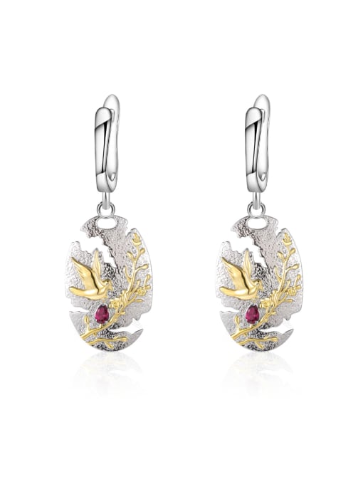 Natural garnet earrings 925 Sterling Silver Natural Stone Leaf Luxury Huggie Earring