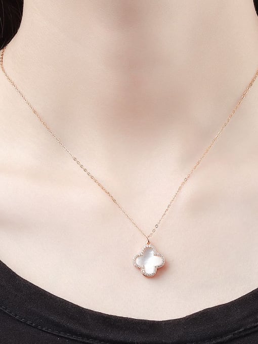 PNJ-Silver 925 Sterling Silver Shell Clover Minimalist Necklace 1