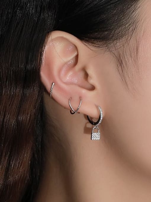 YUANFAN 925 Sterling Silver Cubic Zirconia Geometric Minimalist Huggie Earring 3