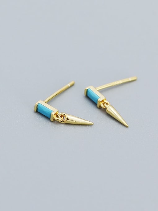 Golden (Turquoise) 925 Sterling Silver Cubic Zirconia Geometric Minimalist Stud Earring