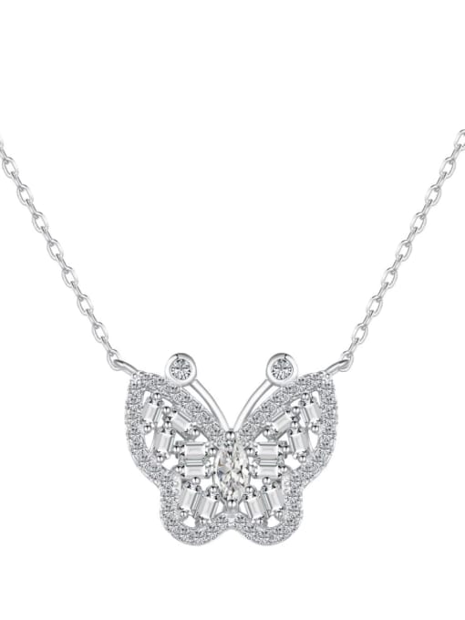 Platinum DY190657 S W WH 925 Sterling Silver Cubic Zirconia Butterfly Dainty Necklace