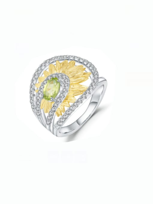 Natural olivine ring 925 Sterling Silver Natural Stone Irregular  Luxury Band Ring