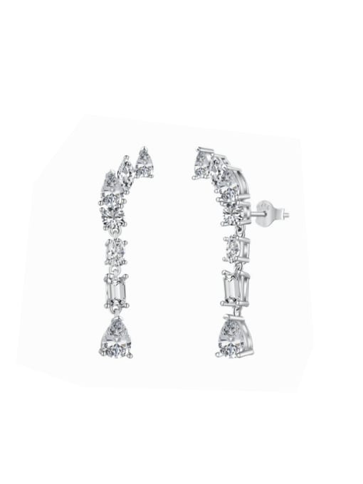 Platinum DY110253 S W WH 925 Sterling Silver Cubic Zirconia Geometric Dainty Cluster Earring