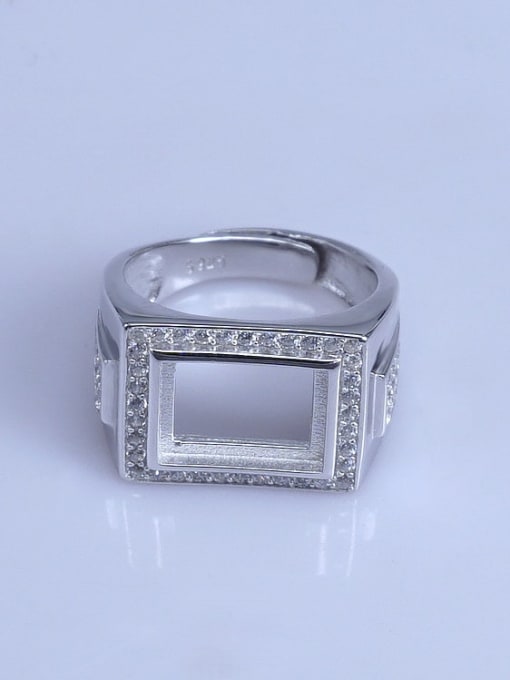 Supply 925 Sterling Silver 18K White Gold Plated Geometric Ring Setting Stone size: 9*12mm 0
