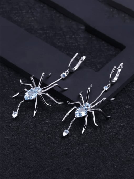 ZXI-SILVER JEWELRY 925 Sterling Silver Natural Color Treasure Topaz Bug Artisan Insect Hook Earring 2