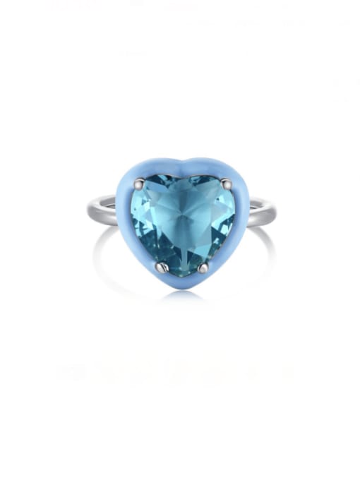 Platinum blue DY120114 925 Sterling Silver Heart Minimalist Band Ring