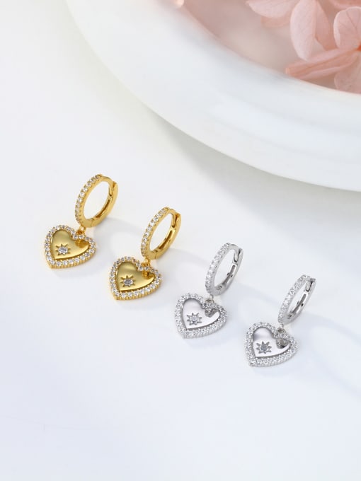 Jewel-Silver 925 Sterling Silver Cubic Zirconia Heart Minimalist Huggie Earring 2