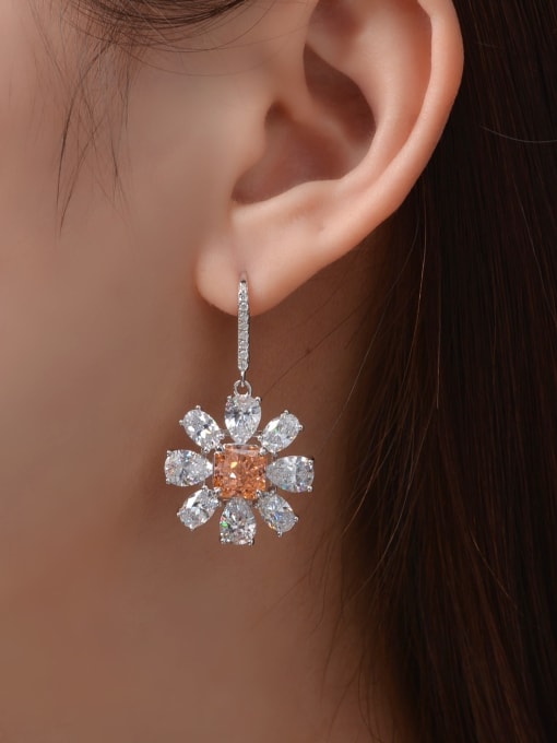 A&T Jewelry 925 Sterling Silver High Carbon Diamond Flower Luxury Hook Earring 1