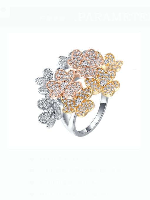A&T Jewelry 925 Sterling Silver Cubic Zirconia Flower Luxury Band Ring