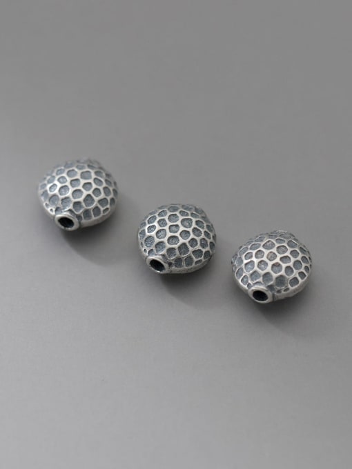 FAN S925 plain silver retro distressed printed geometric flat beads 1