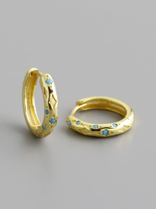 (Pine Stone) Gold 925 Sterling Silver Cubic Zirconia Geometric Minimalist Huggie Earring