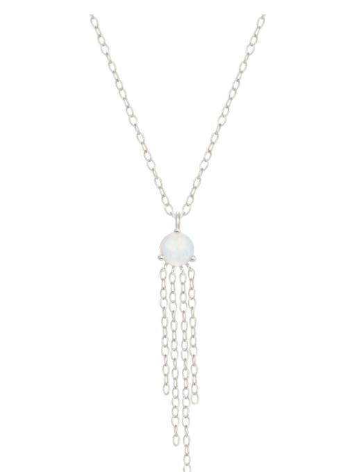 Platinum 925 Sterling Silver Opal Tassel Minimalist Necklace