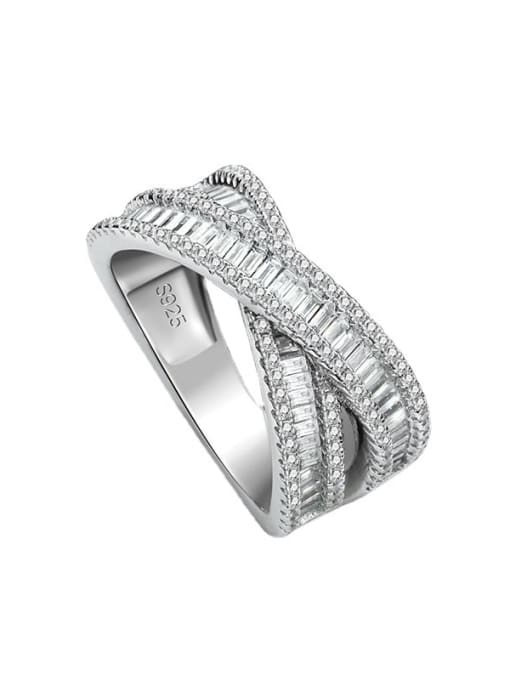 A&T Jewelry 925 Sterling Silver Cubic Zirconia Cross Luxury Band Ring 3