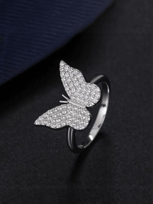 A&T Jewelry 925 Sterling Silver Cubic Zirconia Butterfly Luxury Band Ring 0