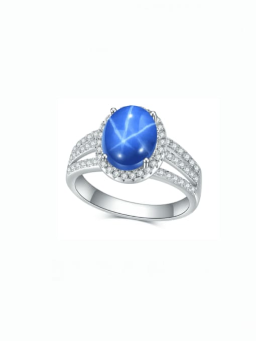 Blue 925 Sterling Silver Natural Gemstone Geometric Luxury Stackable Ring