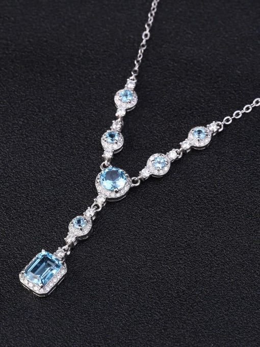 ZXI-SILVER JEWELRY 925 Sterling Silver Swiss Blue Topaz Geometric Luxury Necklace 1