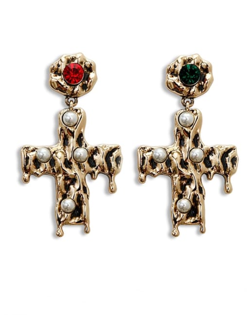 JMI Zinc Alloy Imitation Pearl Cross Bohemia Chandelier Earring 3
