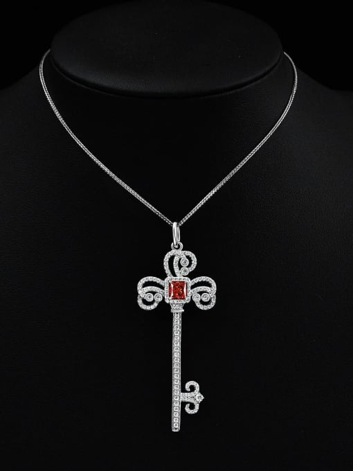 Padma Red with Chopin Chain Adjustable 925 Sterling Silver Cubic Zirconia Key Dainty Necklace