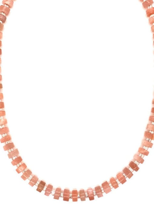 Pink necklace 38+ 5cm Titanium Steel Natural Stone Geometric Bohemia Beaded Necklace