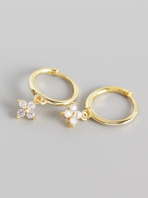 2#Gold (white stone) 925 Sterling Silver Rhinestone White Flower Trend Huggie Earring