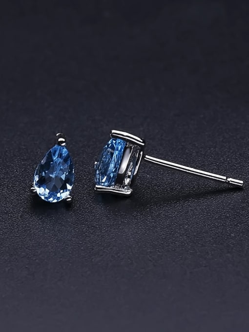 ZXI-SILVER JEWELRY 925 Sterling Silver Swiss Blue Topaz Water Drop Luxury Stud Earring 3