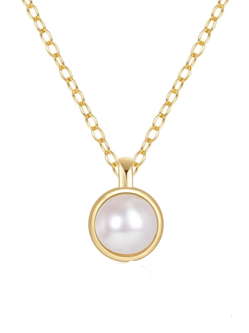 golden 925 Sterling Silver Imitation Pearl Geometric Minimalist Necklace