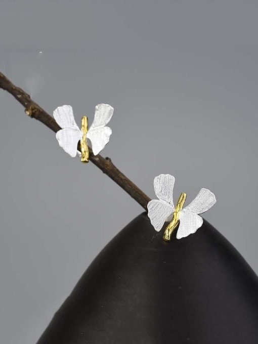 LOLUS 925 Sterling Silver Butterfly ginkgo handmade creative design Minimalist Stud Earring 0