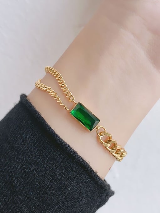 Green zircon gold bracelet Titanium Steel Glass Stone Geometric Minimalist Necklace