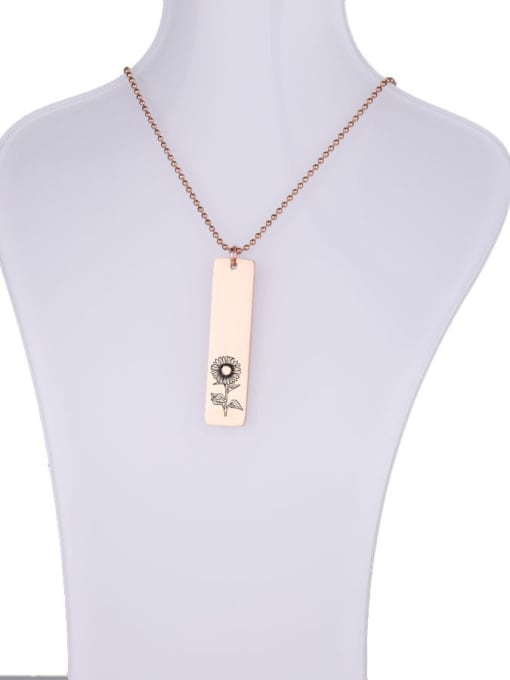 Rose Gold 263 Stainless steel Rectangle Flowers Minimalist Necklace