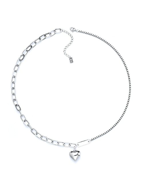 065L approximately 14.5g 925 Sterling Silver Heart Vintage Asymmetrical  Chain Necklace