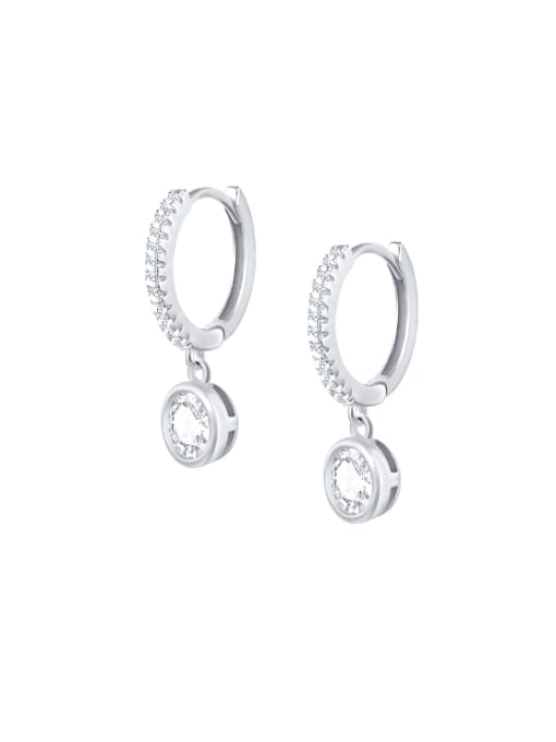 Platinum 925 Sterling Silver Cubic Zirconia Geometric Dainty Huggie Earring