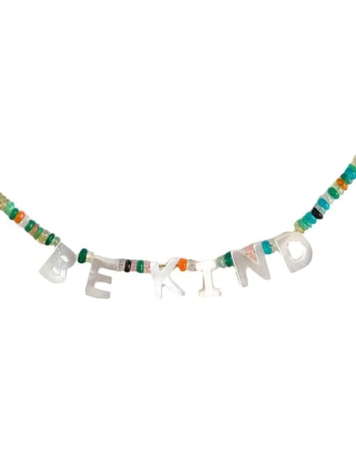 W.BEADS Stainless steel Natural Stone Multi Color Letter Bohemia Beaded Necklace 3
