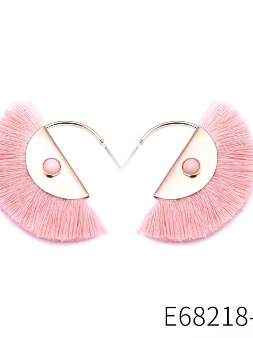 E68218 Pink Alloy Rhinestone Tassel Cute Drop Earring
