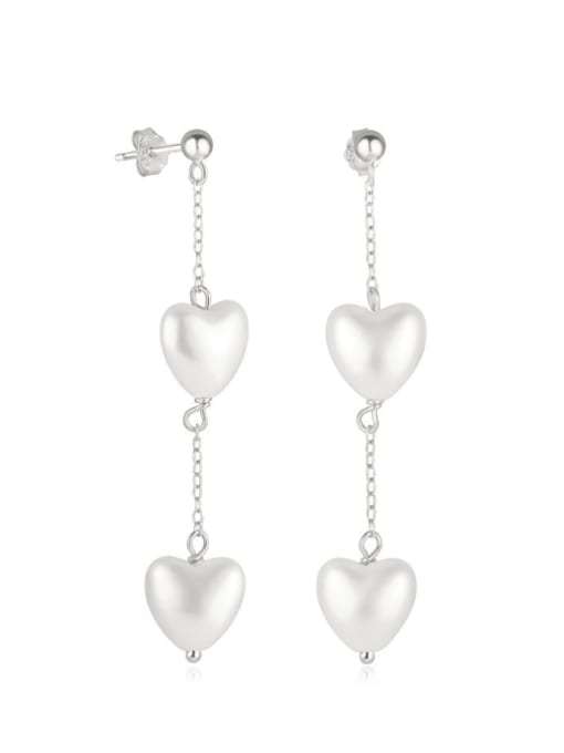 YUANFAN 925 Sterling Silver Freshwater Pearl Heart Tassel Minimalist Threader Earring