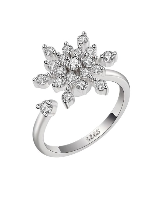PNJ-Silver 925 Sterling Silver Cubic Zirconia Rotate Flower Cute Band Ring 3