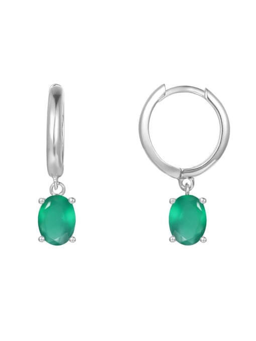 Green agate 925 Sterling Silver Swiss Blue Topaz Geometric Luxury Huggie Earring
