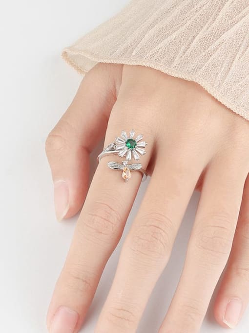 PNJ-Silver 925 Sterling Silver Cubic Zirconia Flower Minimalist Band Ring 1