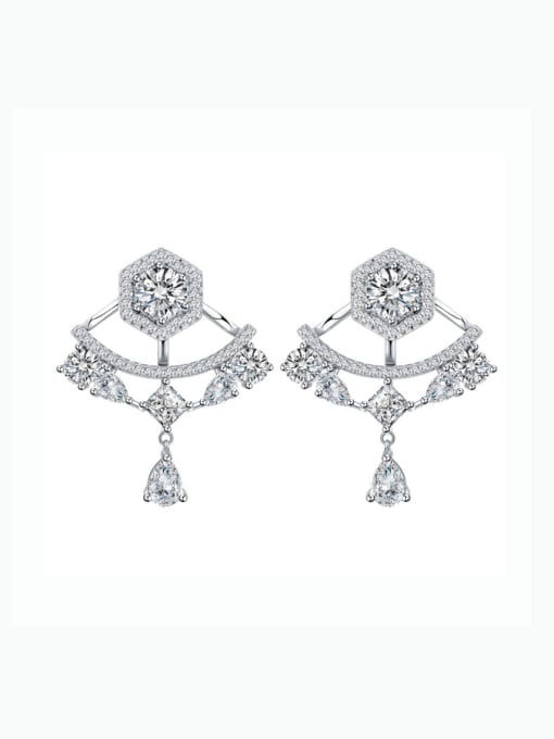 A&T Jewelry 925 Sterling Silver Cubic Zirconia Fan-Shaped Water Drop Tassel  Luxury Cluster Earring 2