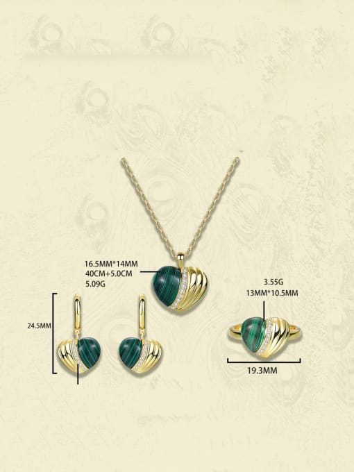 YUANFAN 925 Sterling Silver Malchite Earring Ring and Necklace Set 2