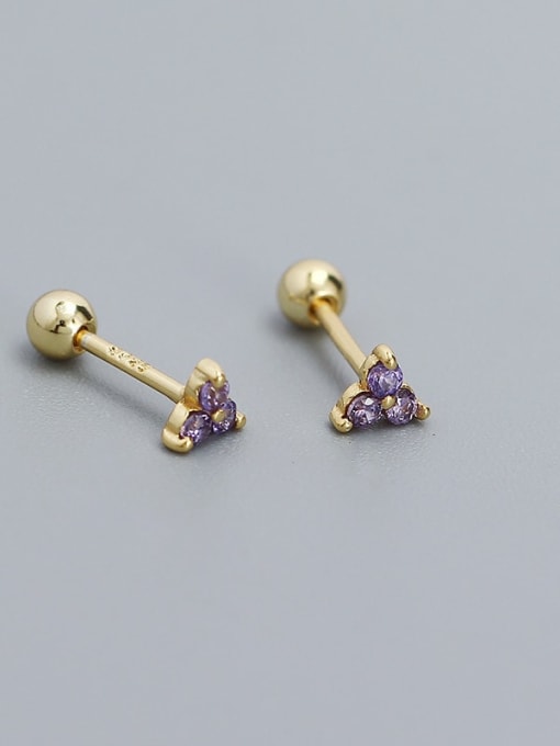 Golden + purple stone 925 Sterling Silver Cubic Zirconia Triangle Dainty Stud Earring