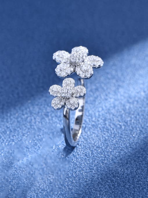 A&T Jewelry 925 Sterling Silver Cubic Zirconia Flower Dainty Band Ring 2