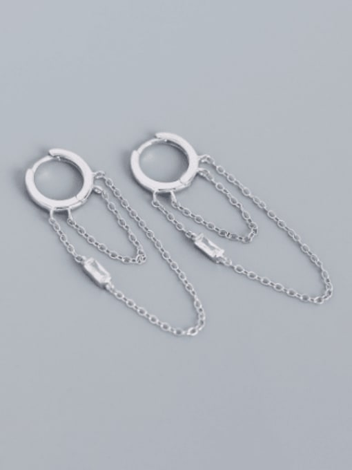 Platinum 925 Sterling Silver Cubic Zirconia Tassel Minimalist Drop Earring