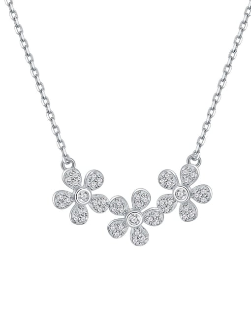 A&T Jewelry 925 Sterling Silver Cubic Zirconia Flower Dainty Necklace 0