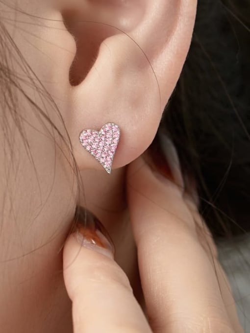 STL-Silver Jewelry 925 Sterling Silver Cubic Zirconia Heart Dainty Cluster Earring 1