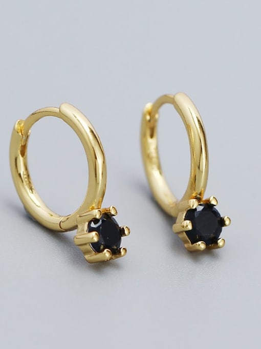 Gold (Black Stone) 925 Sterling Silver Cubic Zirconia Geometric Dainty Stud Earring