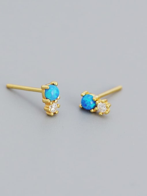 golden+blue 925 Sterling Silver Cubic Zirconia Geometric Dainty Stud Earring